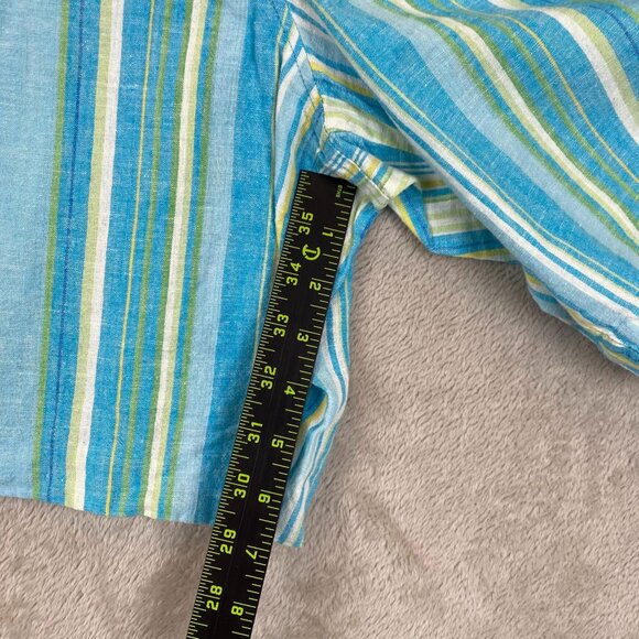 Erika Womens Linen Blend Short Size 3X Blue Striped Drawstring Casual Summer - Picture 4 of 11